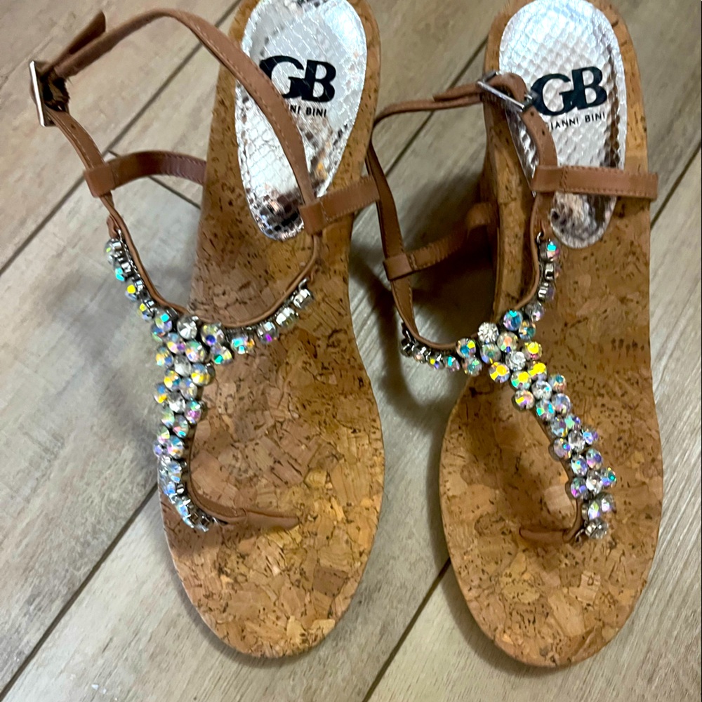 Gianni Bini Embellished Cork Wedge.  Size 11.